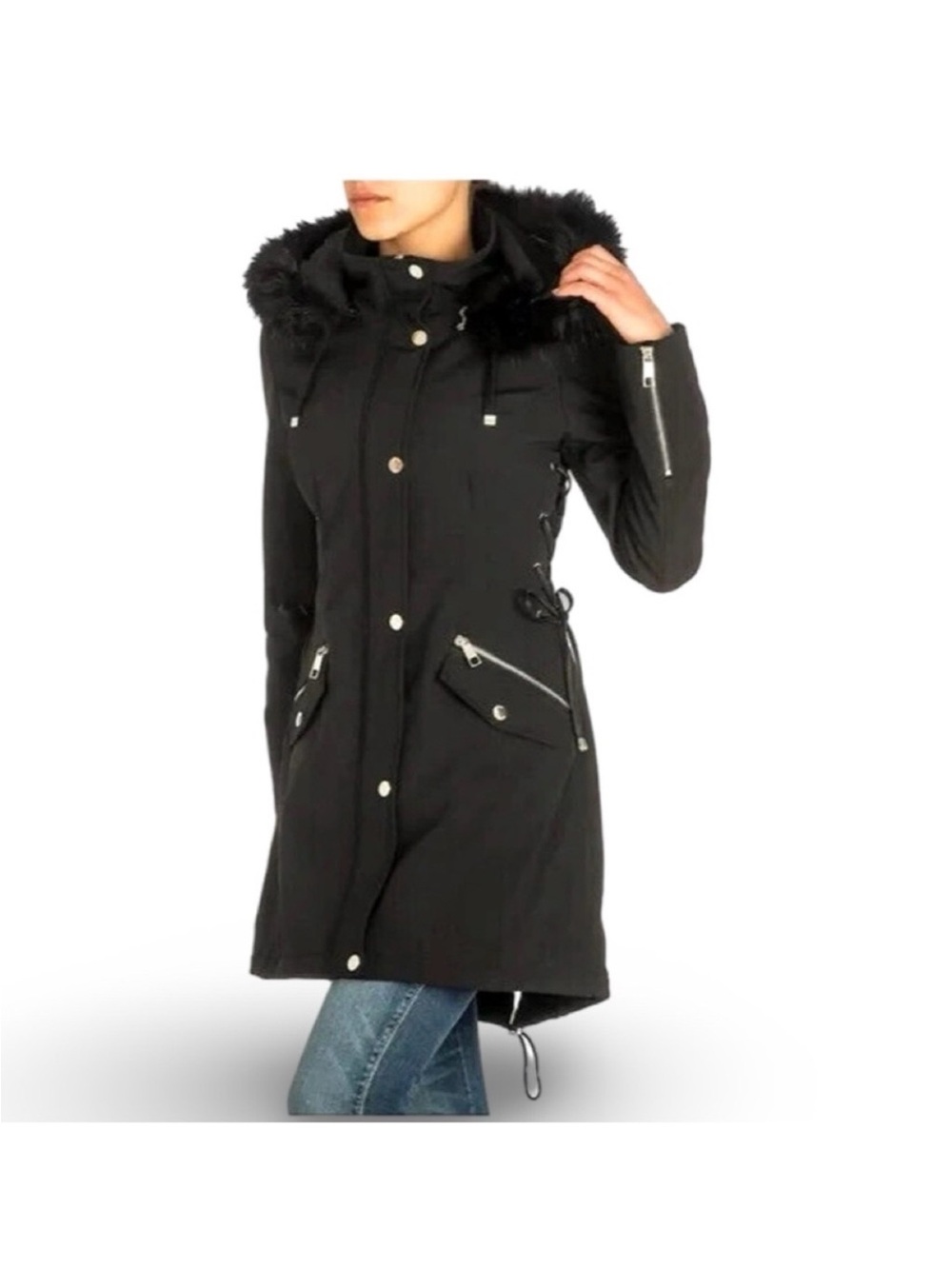 Guess Black Utility Jacket with Zip & Snap Details